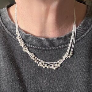 Elegant Silver-tone, multi strand Necklace with Beaded Accents, 18”